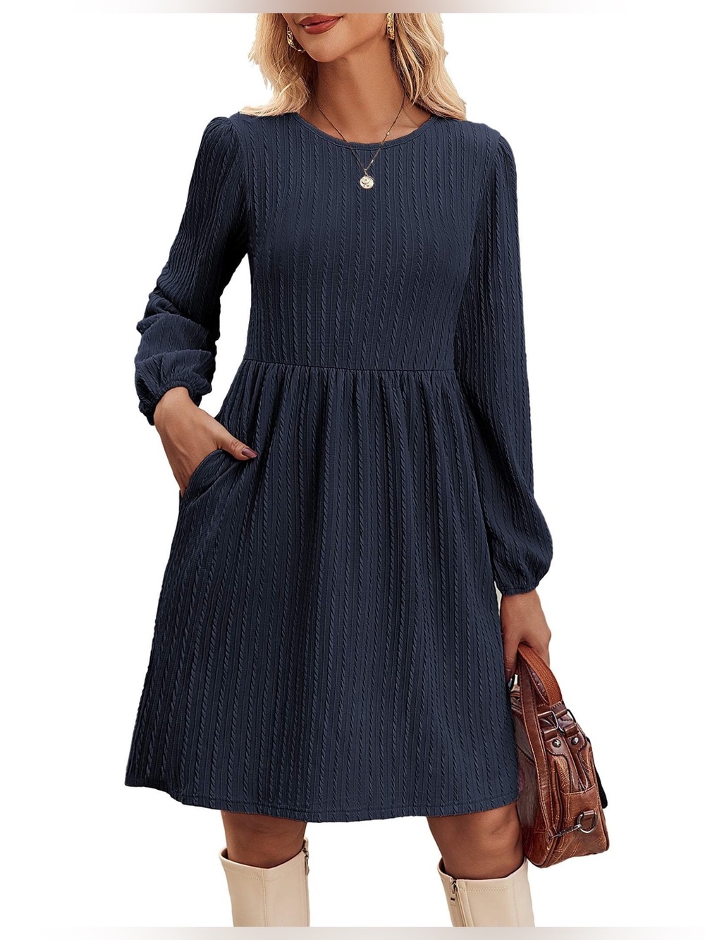 Zeagoo A-Line Sweater Dress with Pockets | Navy Blue | Large | Worn Once!